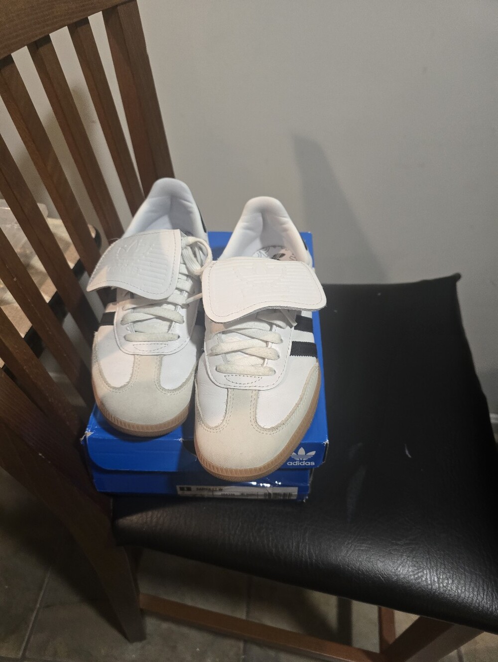 adidas Women White Sneakers with Black Stripes and Gum Sole - Picture 2 of 8